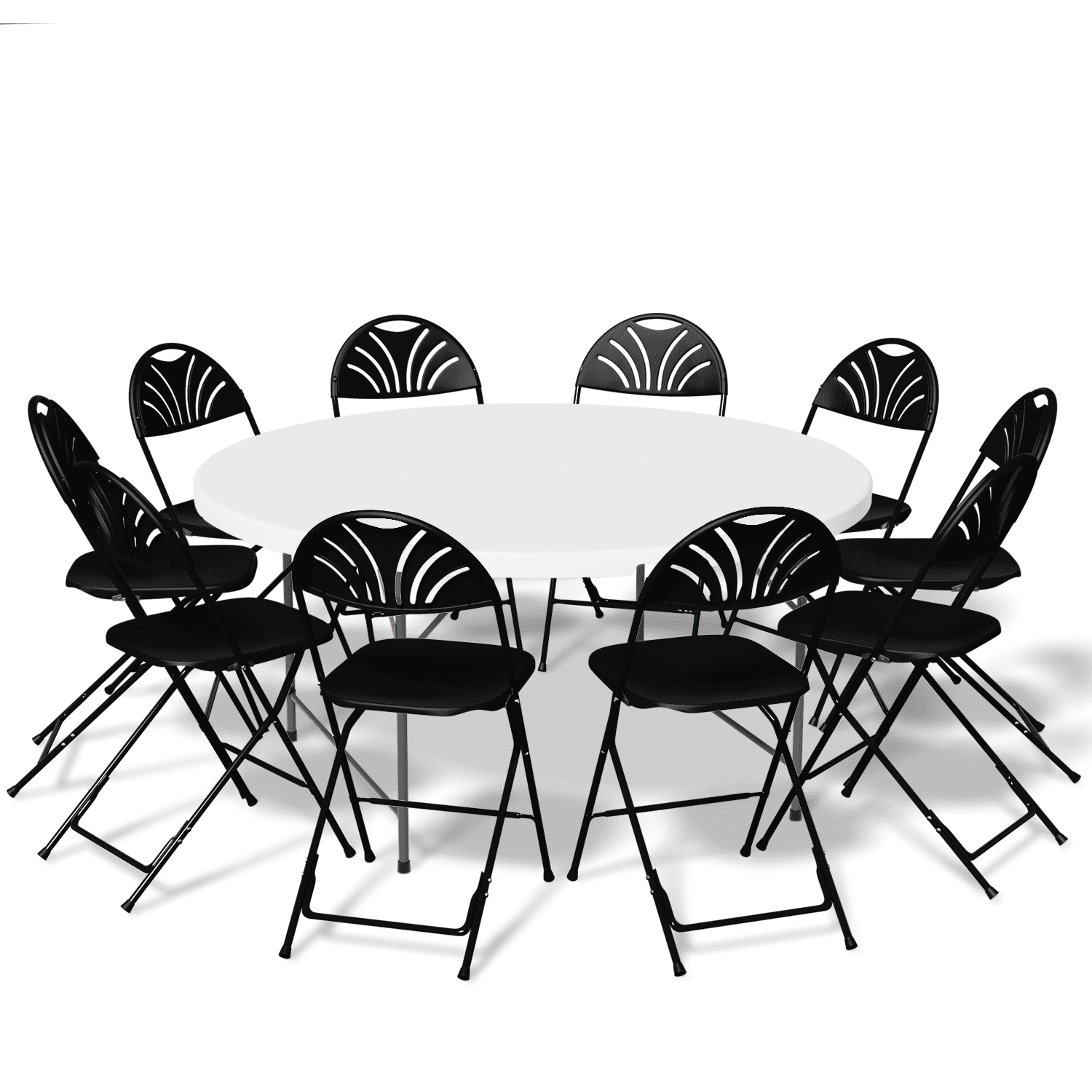 MoNiBloom 11 Pieces 4.5 Ft White Round Indoor Foldable Plastic Table w/Handle and Chair Set, Portable Outdoor Picnic Desk