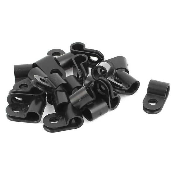 20Pcs Black Plastic R Type Cable Clip Clamp for 6mm Dia Wire Hose Tube