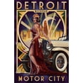 thumbnail image 2 of Art.com Detroit, Michigan - Deco Woman and Car Stretched Canvas Print Wall Art by Lantern Press, 24" x 36", 2 of 4