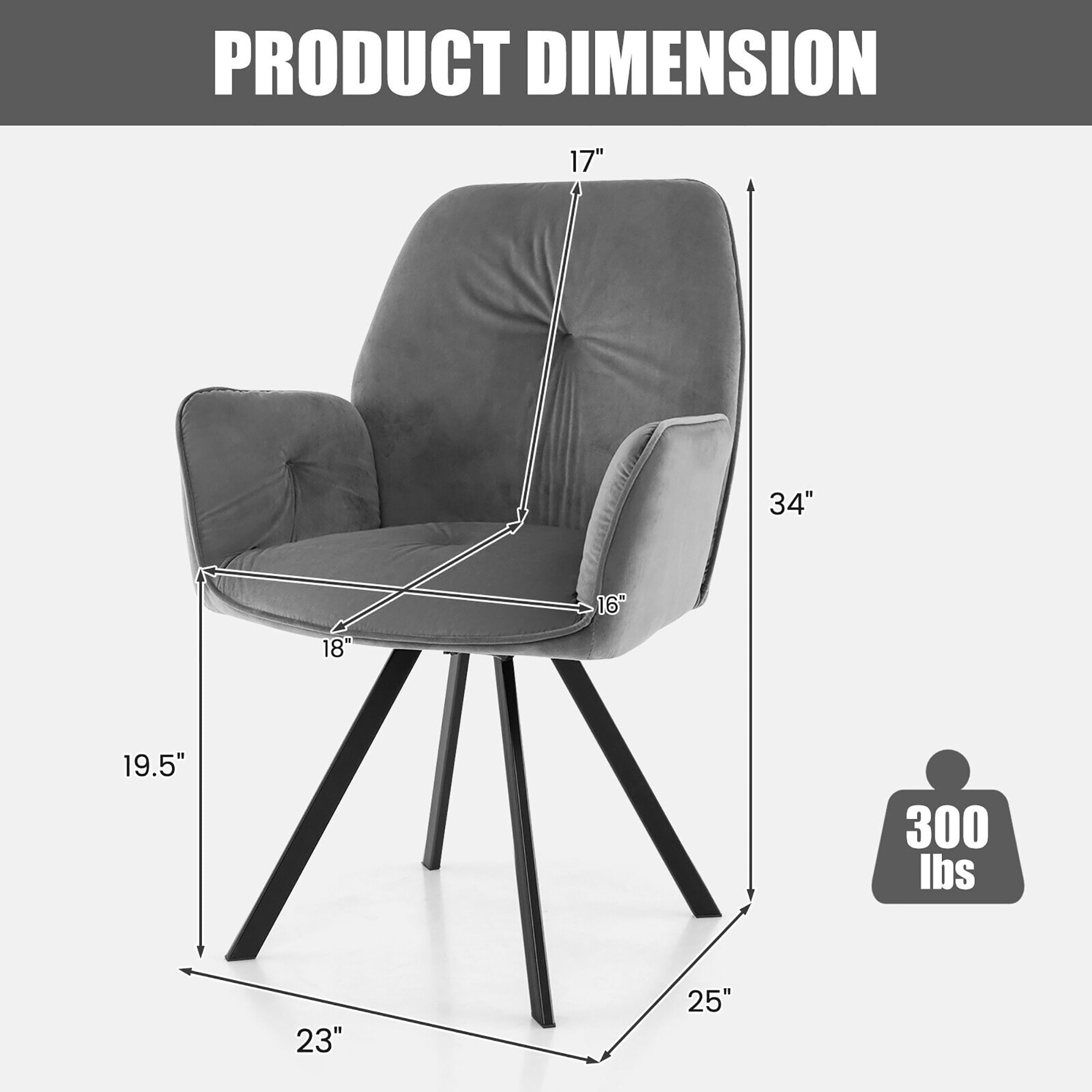 Gymax Set of 2 Velvet Accent Chairs Swivel Dining Armchairs w/ Back & Metal Legs Gray