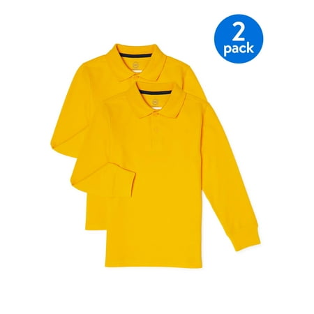 Wonder Nation Boys School Uniform Long Sleeve Pique Polo Shirt, 2-Pack Value Bundle, Sizes 4-18
