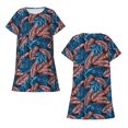 thumbnail image 3 of Bixox Tropical Leaves Pattern Women's Nightgown, Soft & Breathable Sleepwear, Round Neck Knee-Length Pajama Dress,Loungewear for Home & Sleep, 3 of 7