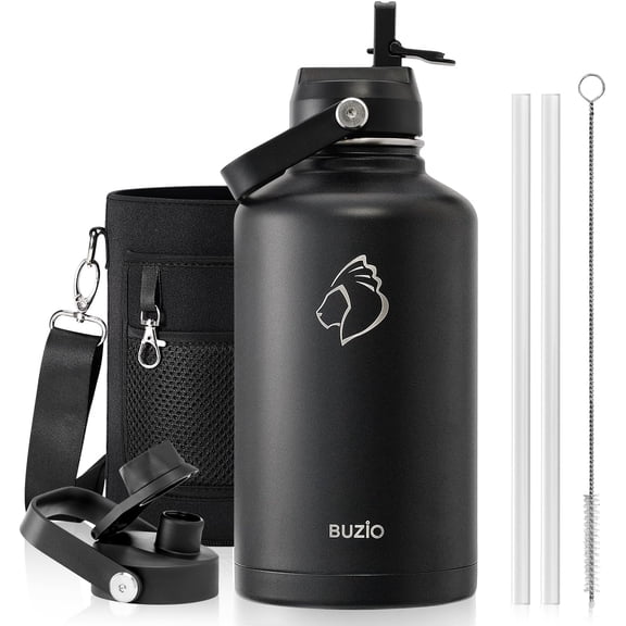 BUZIO 64oz Insulated Stainless Steel Sports Water Bottle Flask BPA-Free Leakproof Triple Wall Vacuum for Sports Hiking,Magic Black