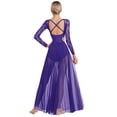 thumbnail image 3 of TiaoBug Women's Floral Lace Long Sleeve Lyrical Ballet Leotard Dress Flowy Mesh Modern Contemporary Dance Dress Purple XL, 3 of 7