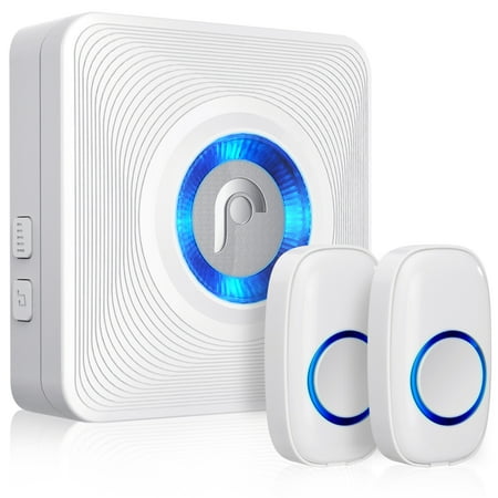 Recessed Lighted Doorbell Button (Fosmon WaveLink 51008HOM Wireless Doorbell with 2 Buttons (300M/1000FT, 52 Chime Tunes, 4 Volume Levels, LED Indicators) 2 Remote Push Buttons, 1 Plugin Receiver for Home, Business, Office,)