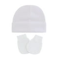 thumbnail image 2 of RTKFRFLM Newborn Beanie and Anti-Scratch Mittens Set Soft Cotton Baby Essentials White A, 2 of 5
