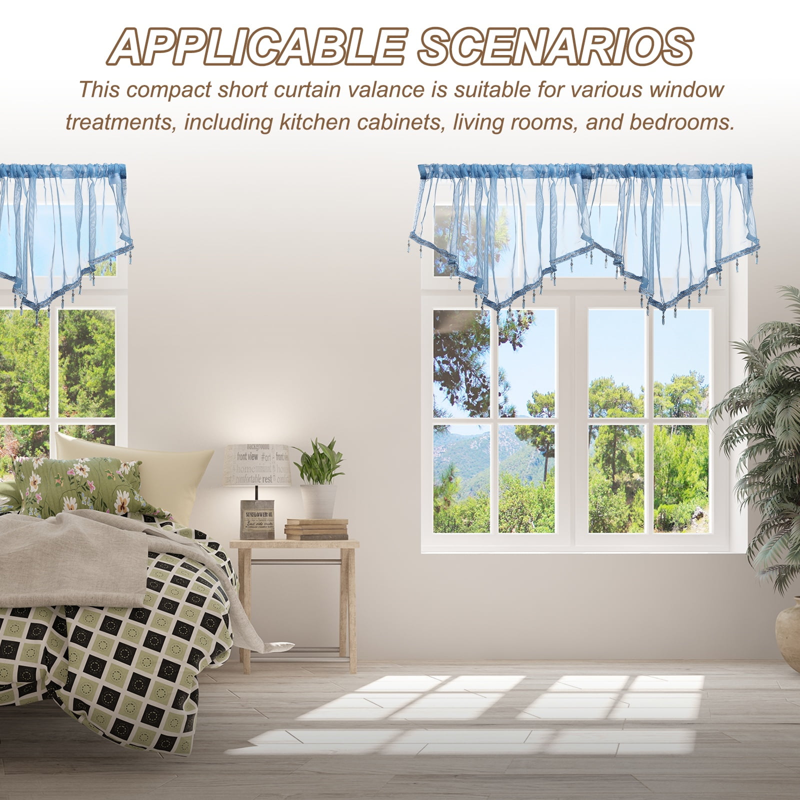 Uxcell 2Pcs Window Valance, 51x24 Inch Beaded Triangle Sheer Valance Curtains Small Short Light Filtering Sheer for Windows Bedroom Bathroom Living Room Kitchen, Gray