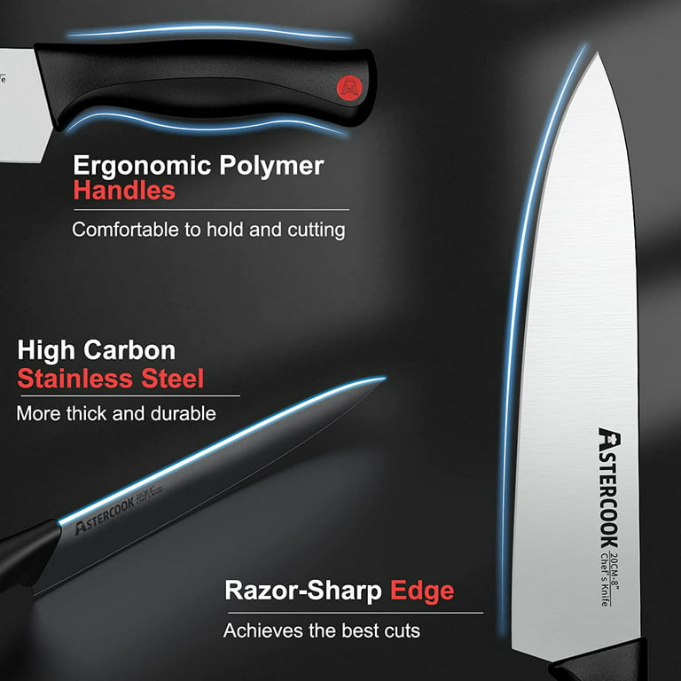 Astercook Steak Knives, Steak Knives Set of 8, Dishwasher Safe High Carbon  Stainless Steel Serrated Steak Knife, Black