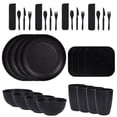 thumbnail image 1 of Fatty Farmer 32pcs Wheat Straw Dinnerware Sets for 4 - Lightweight Unbreakable - Microwave Dishwasher Safe - Perfect for Picnic, Dorm,Camping Plates Cups and Bowls Set -Black, 1 of 5