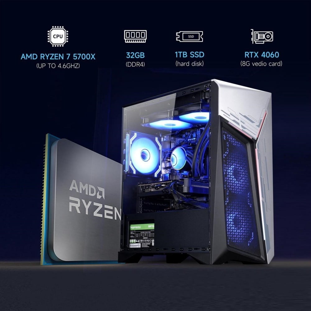 【ジージーPC】Ryzen7 5700x RTX4060ti New Zhic Gaming Desktop Computer, AMD Ryzen 7 5700X, NVIDIA RTX