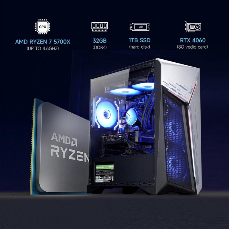 New Zhic Gaming Desktop Computer, AMD Ryzen 7 5700X, NVIDIA
