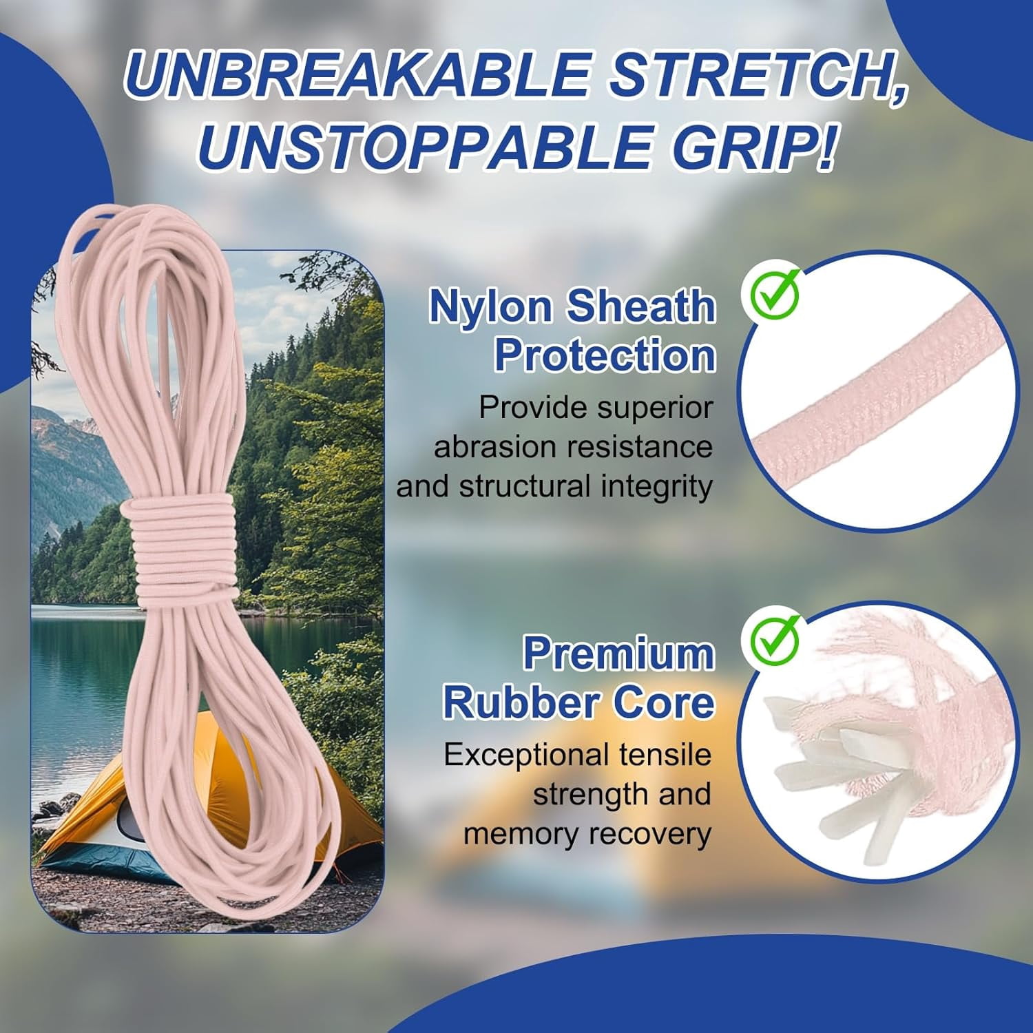MKEUDQ-1/8" x 33' Elastic Bungee Cord, Bungee Shock Cord Kayak Stretch String Rope for Camping Tent Bike Tie Down Kayaking Boating Repairing Poles DIY Canopy Patio, Dusty Rose