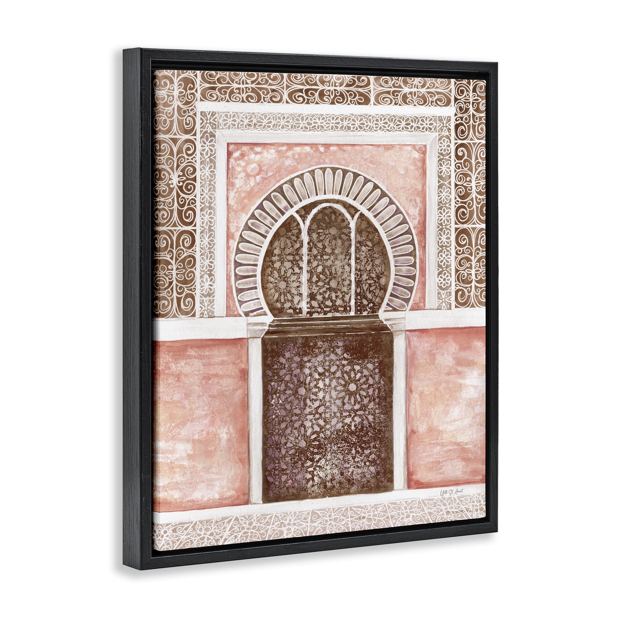Stupell Industries Moroccan Tiled Alcove Buildings & Architecture Painting Black Floater Framed Canvas Art Print Wall Art, 25 x 31