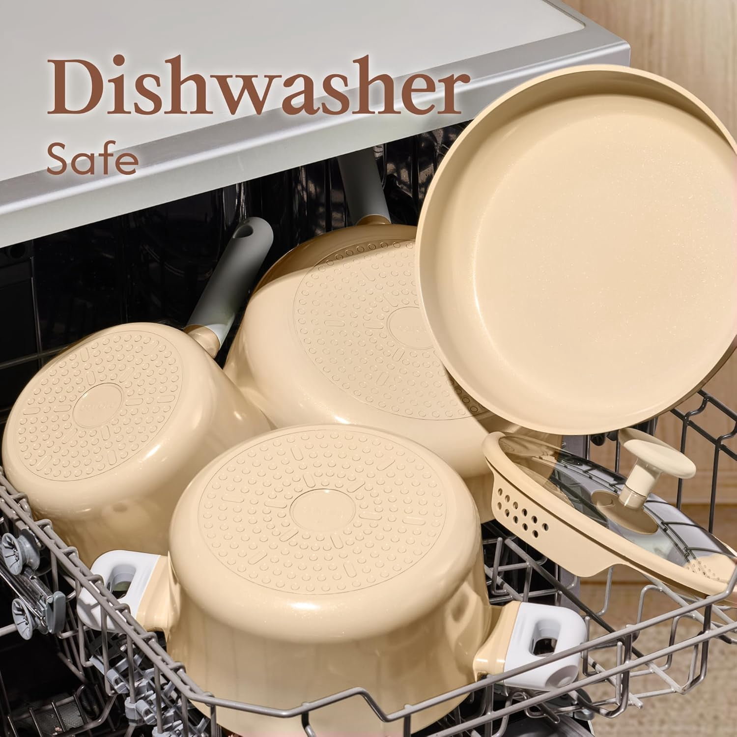 9-Piece Ceramic Nonstick Cookware Set Yellow Induction Safe Kitchen Pots and Pans with Steamer