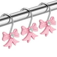 thumbnail image 2 of Set of 12PCS Pink Bow Knot Decorative Shower Curtain Hooks, Cute Art Deco  Resin Stainless Steel Girls Room Bath Rings Bathroom Bedroom Hangers Accessories, 2 of 5
