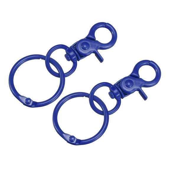 Uxcell 44mm Swivel Clasps Lanyard Snap Hook with Binder Rings for DIY Crafting Sapphire Blue 2Pack