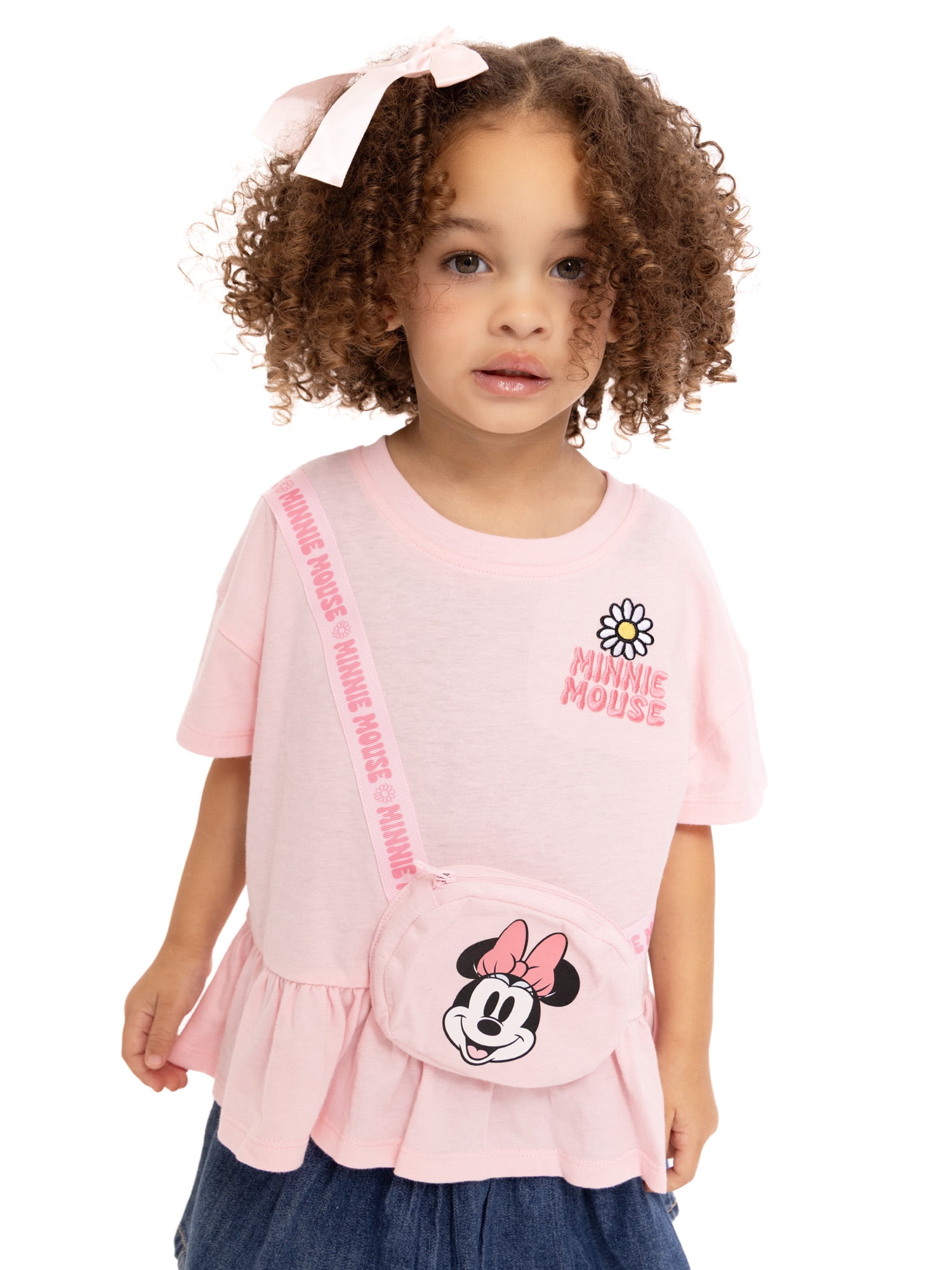 Minnie Mouse Toddler Girls Short Sleeve Peplum Tee with 3-D Bag, Sizes 12M-5T