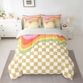 thumbnail image 2 of Homewish Khaki Square Buffalo Bedding Comforter Set for Kids, Kawaii Rainbow Line King Bedding Sets, Cute Cartoon Checkered Reversible Bed Sheets, Breathable Home Decor, 2 of 7