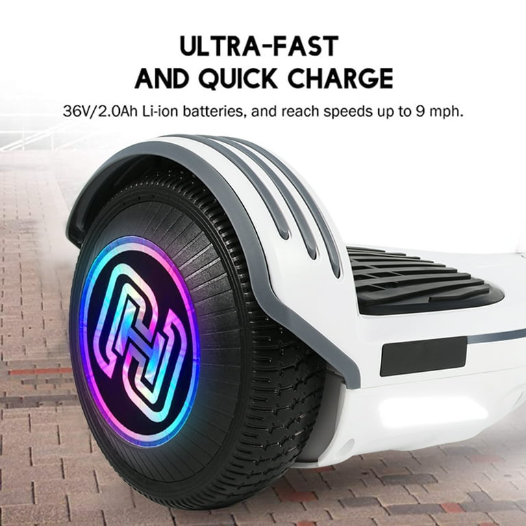 LIEAGLE A05 Hoverboard with Bluetooth Speaker 6.5 Two Wheels Colorful Flash Self Balancing Scooter for Kids Adults Gift 36V 260Lbs White Walmart