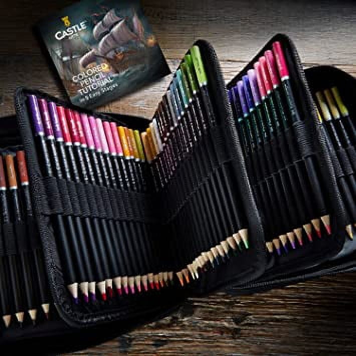 Castle Art Supplies 120 Colored Pencils Zipper-Case Set | Quality Soft Core Colored Leads for Adult Artists Professionals and Colorists | in Neat