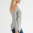 thumbnail image 3 of Womens S/M Gray Waffle Thermal Cold Shoulder Asymmetrical Hem Long Sleeve Top by Howard's, 3 of 4