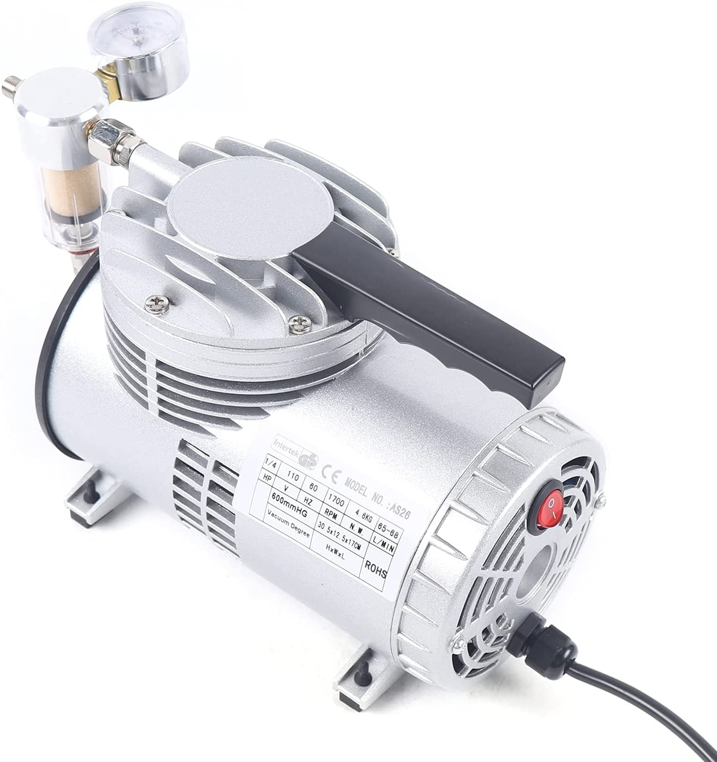MONIPA Air Conditioning Vacuum Pump with Manual Valve Oil-Free Vacuum Pump Single Unit Rotary Vane Vacuum Pump, for Air Conditioning Maintenance, Food Packaging