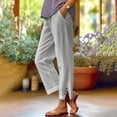 thumbnail image 5 of Chroia Women High Waisted Button Slit Linen Pants, 2026 Straight Leg Solid Elastic Drawstring Cropped Casual Trousers, 5 of 9