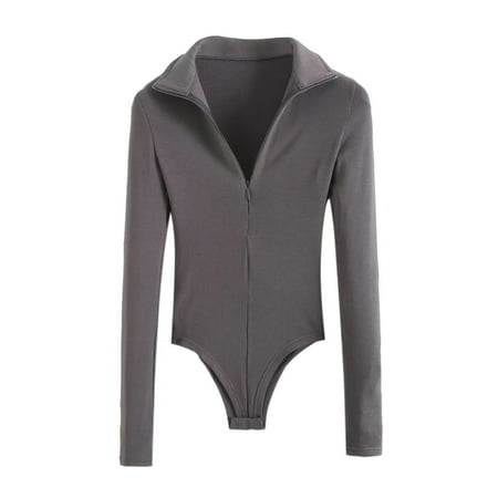 

Jumpsuits For Women New Design Solid Color Long Sleeve Knit Sp Ex Bodysuit Bodysuit Tops Overalls Beige S