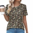 thumbnail image 2 of ZQUUVOU Women's T-Shirt Printed Floral Round Neck Casual Short Sleeved Blouse D-Brown (2XL), 2 of 6