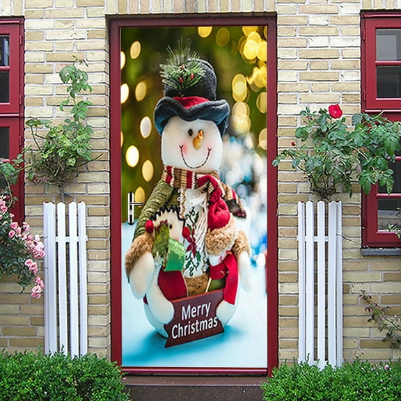 Merry Christmas Cute Snowman Door Sticker, Wall Stickers Decoration of House Living Room Door Corridor Door Parties Shopping Mall Window Christmas Decoration,S(38.5x200cmx2Pcs)