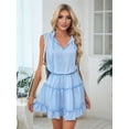 thumbnail image 4 of Gdvsclr Womens Spring Summer 2025 Sleeveless Split V Neck Ruffle Chiffon Elegant Mini Short Skirt Dresses Blue L, 4 of 9