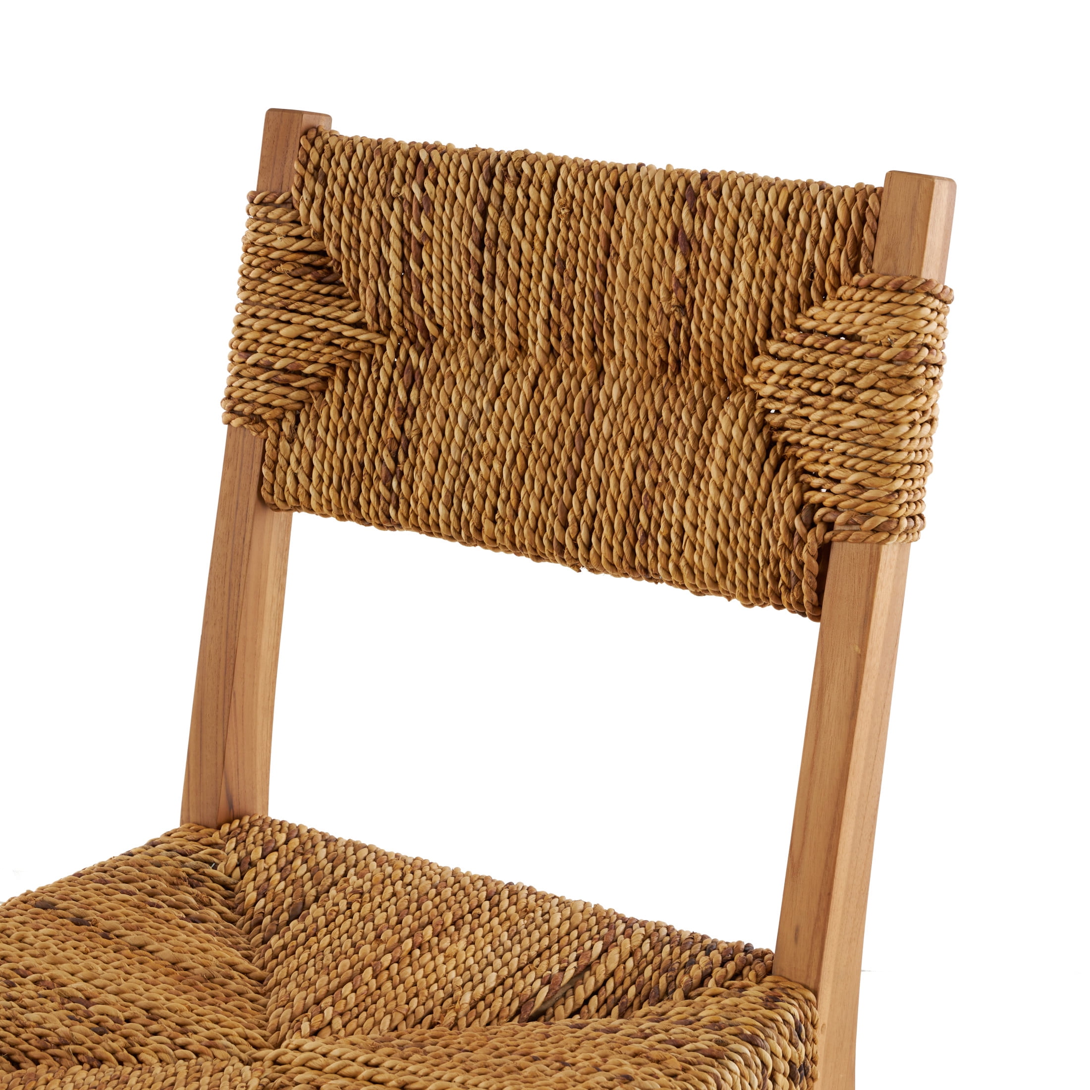 DecMode Teak Wood Handmade Lounge Chair with Woven Banana Leaf Seat, Light Brown, Set of 2