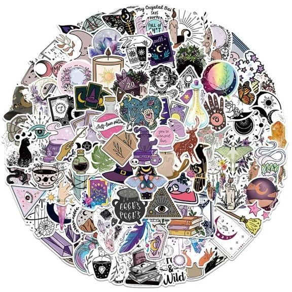 3 Bag Halloween Colorful Self-Adhesive Picture Stickers Vinyl Waterproof Decals for Water Bottles Laptop Phone Skateboard Decoration Witch Pattern 37~73x34~74x0.2mm 100pcs/bag