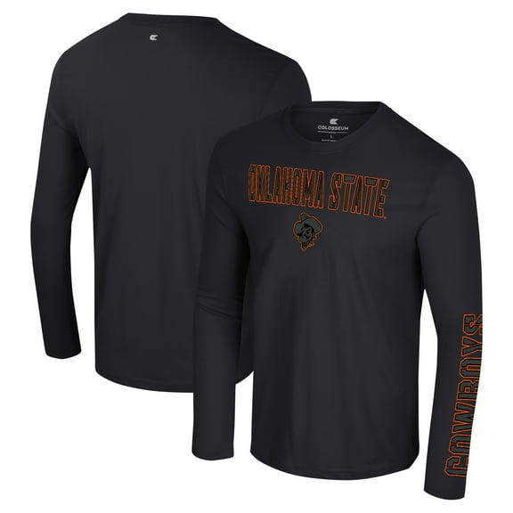 Men's Colosseum Black Oklahoma State Cowboys Color Pop Active Blend 2-Hit Long Sleeve T-Shirt