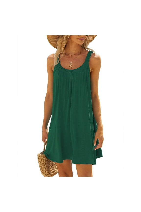 Dresses for Women 2024 Plus Size Summer Dresses for Women 2024 Vacation Trendy Aline Dress Plus Size Causal Sundresses Solid Color Cotton Dresses Round Neck Beach Dress Sundresses for Women