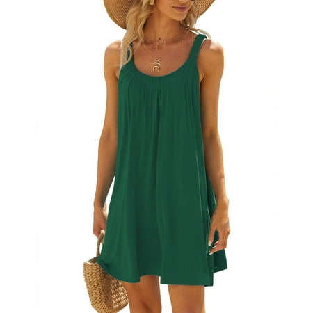 Clearance & Promo Women s Beach Dress Bikini Cover Up Casual Vacation Short Summer Dresses for Comfortable Beachwear or Poolside Outfits Beauty Gifts|95%Polyester 5%Spandex Green Sopatenor