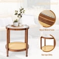 thumbnail image 5 of Hassch Boho 2-Tier Round Side Table with Ripple Tempered Glass Top, Rattan Shelf & Rubber Wood Frame, 19.7-Inch Multi-Functional Storage Nightstand Plant Stand for Patio Bedroom, Walnut, 5 of 10