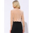 thumbnail image 2 of DARING DIVA Women's 3/4 Sleeve Velvet Shrug Bolero Cropped Cardigan Top S Champagne, 2 of 4