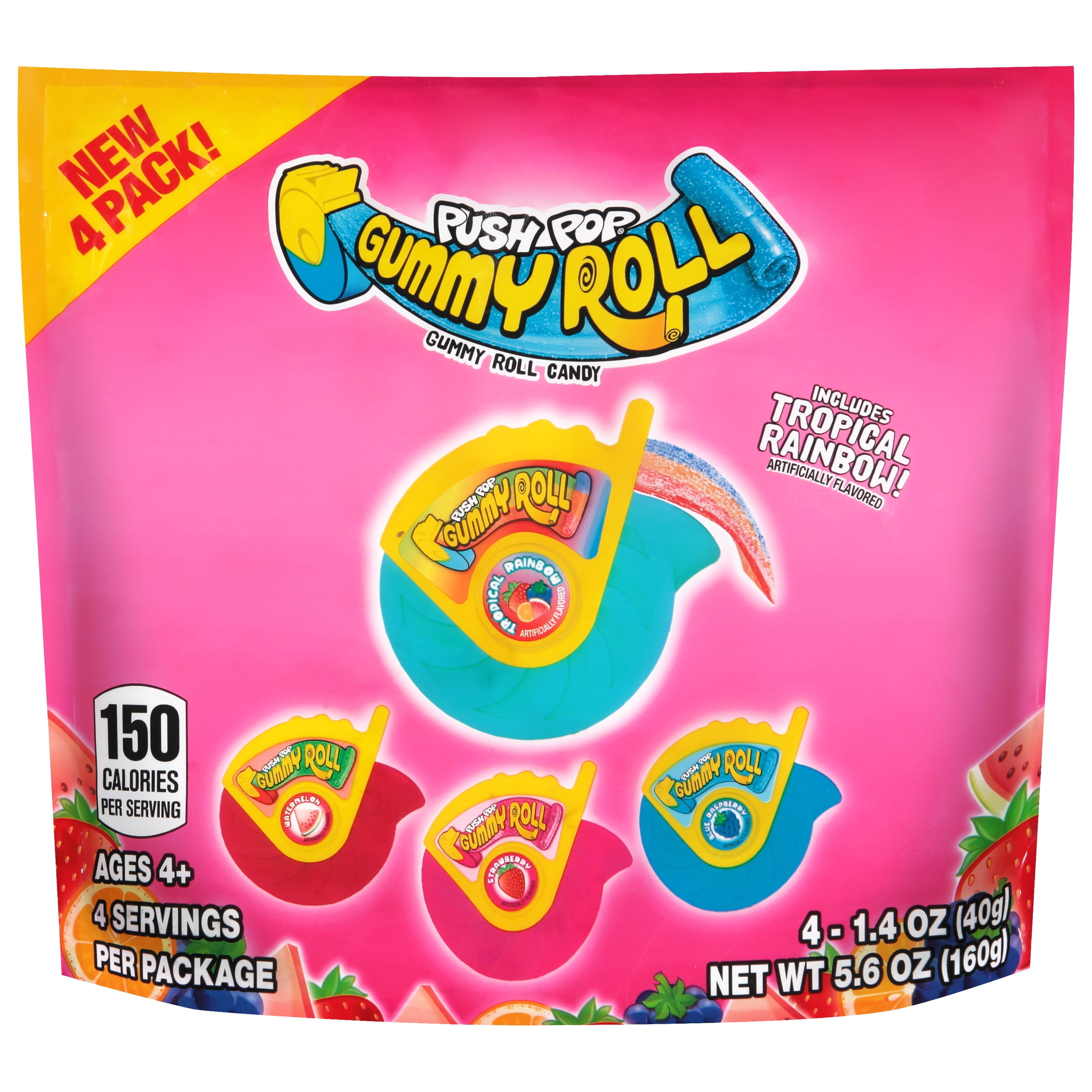 Push Pop Gummy Roll Candy, 4Count, Bag