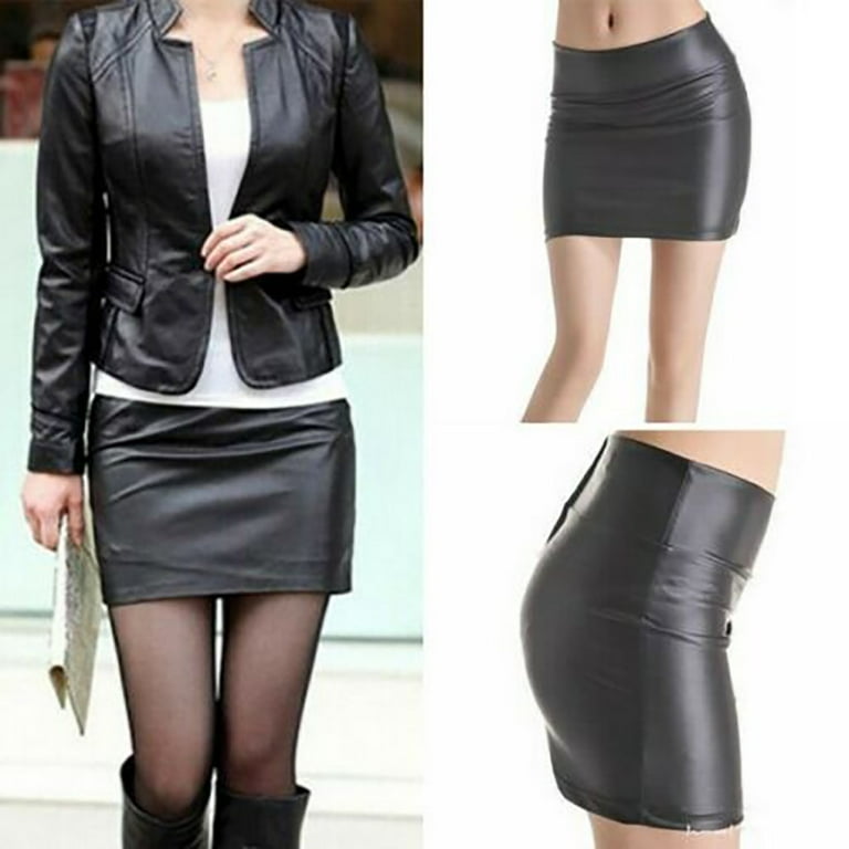ALSLIAO Womens Black PU Leather High Waist Tight Zip Stretch Mini skirt Dress Skirts New Red XL Walmart