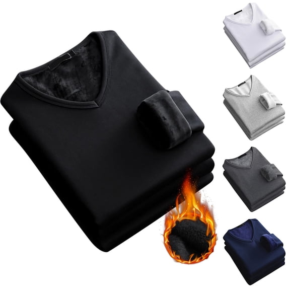 Blekii Men's V-Neck Thermal Shirt, Fleece Lined Base Layer Top, Thickened Warm Undershirt for Winter, Soft Brushed Interior, Comfortable for All-Day Wear, Essential Cold Weather
