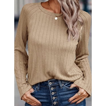 ZHENWEI Women's Fall Puff Long Sleeve Crew Neck Tunic Tops, Pleated
