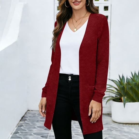 ClodeEU Women's Casual Long Cardigan Sweaters ,Lightweight Long Sleeve Soft Open Front With Pockets Wine,Womens Plus XXL