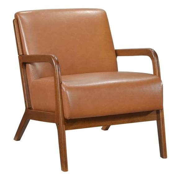 Pemberly Row Accent Club Chair in Matte Brown Faux Leather Solid Rubberwood