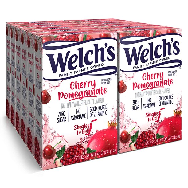 Welch's Singles To Go Water Drink Mix Cherry Pomegranate Powder Sticks (12 Boxes with 6