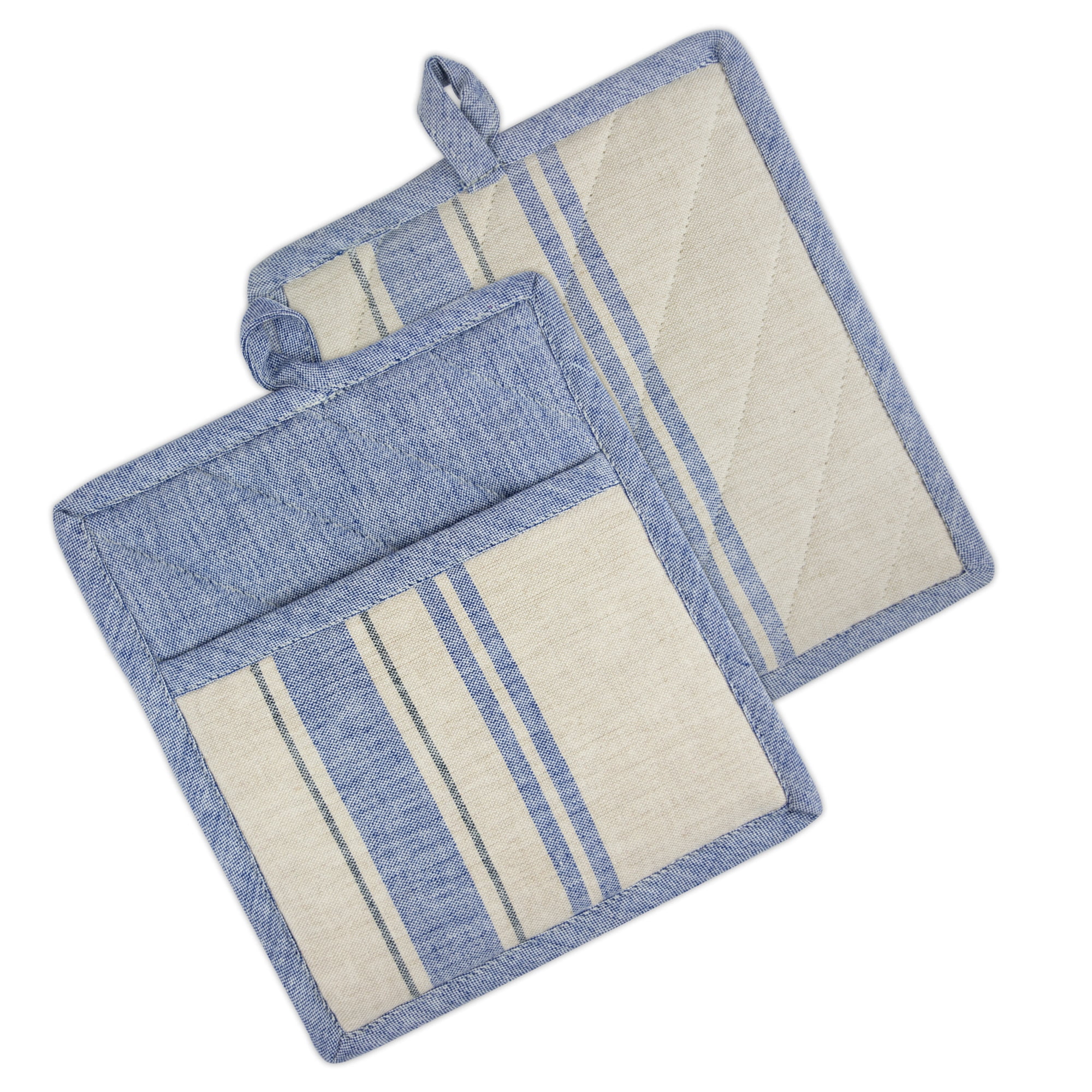 Design Imports Nautical Blue French Stripe Potholders, Set of 2, 9"x8", 100 Cotton, Blue