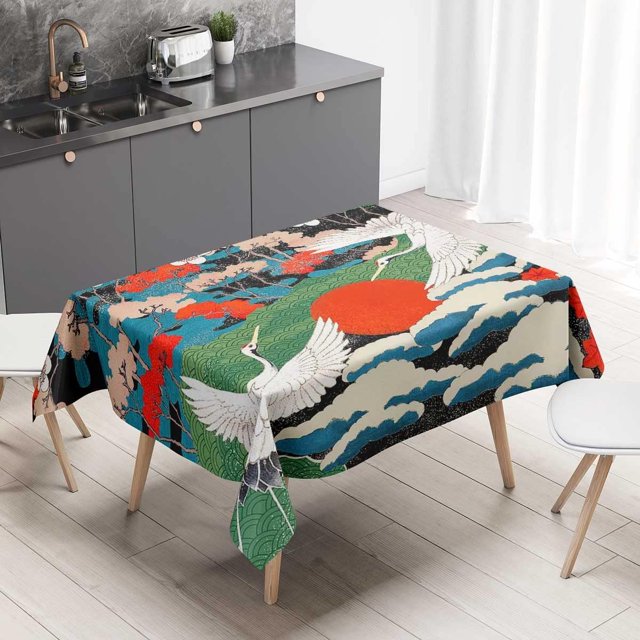 Vintage Japanese Art Pattern Small Tablecloth Farmhouse Kitchen for Kitchen Dining Party 30 X 30 Inch