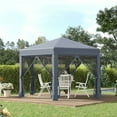 thumbnail image 2 of Barara King Gazebo, Outdoor Canopy Shelter,13' x 11' Hexagonal Pop Up Gazebo with 6 Mesh Sidewall Netting, 3-Level Adjustable Height, Gray, 2 of 11