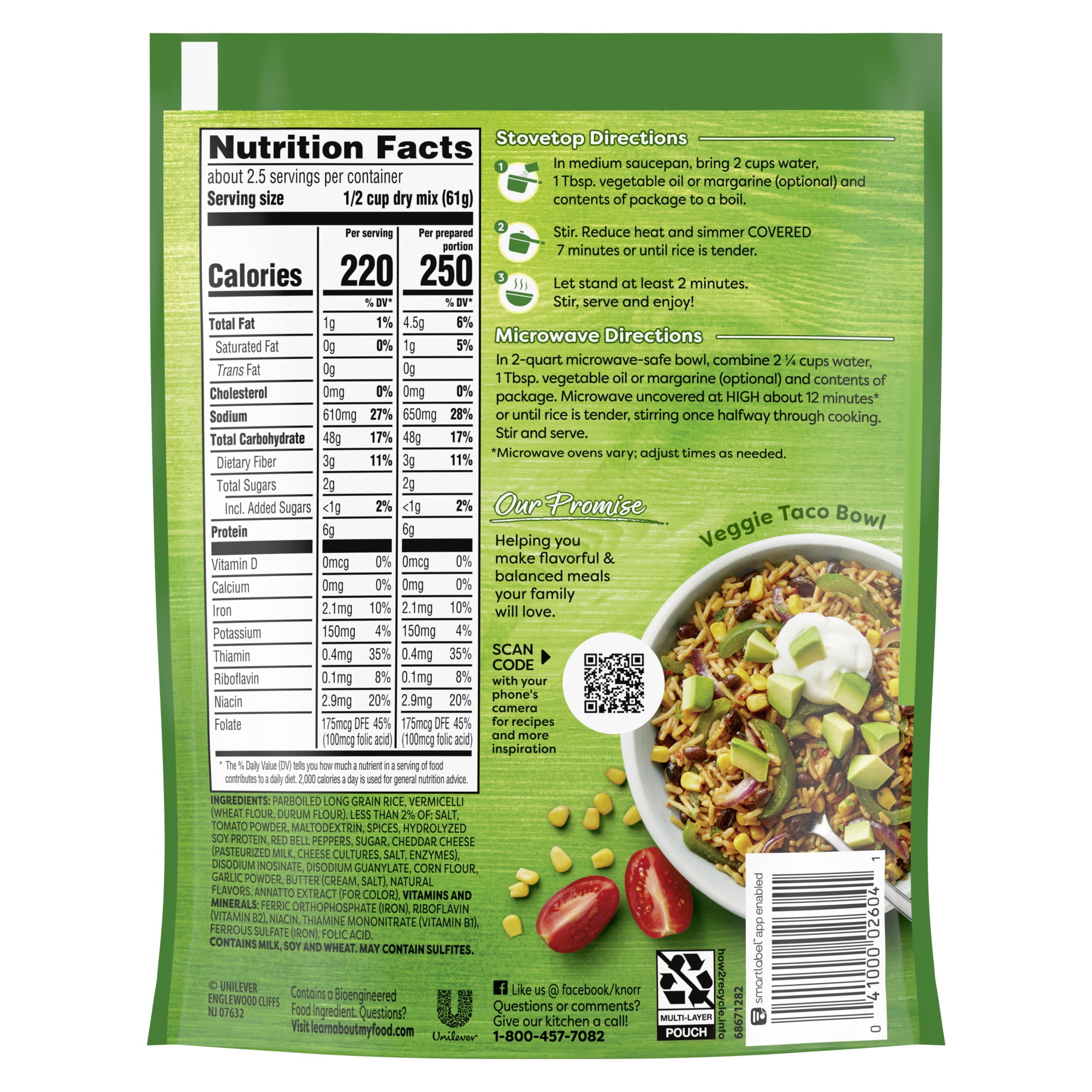 (8 pack) Knorr No Artificial Flavors Creamy Taco Rice Sides Cooks in 7 Minutes, 5.4 oz Regular Pouch