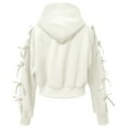 thumbnail image 5 of Zip Up Hoodie Women with Ribbon Bows Cropped Varsity Jacket Fall Cute Outerwear, 5 of 6